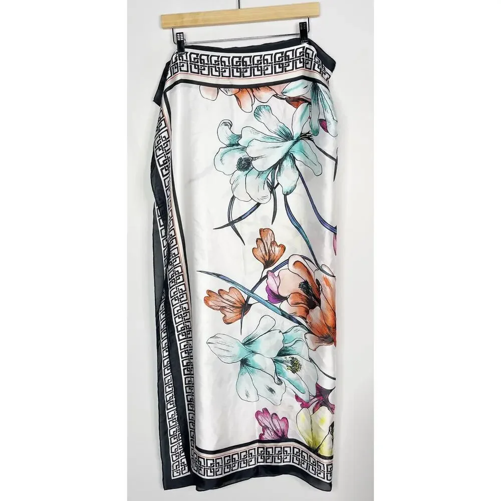 New Chicos Tropical Floral BC Square Scarf White Black Geometric Blue Yellow